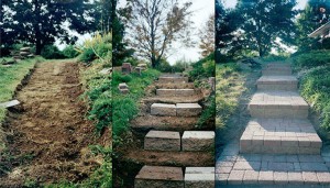 These block steps and paver brick walkway were built at a home in Bethlehem.