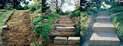 These block steps and paver brick walkway were built at a home in Bethlehem.